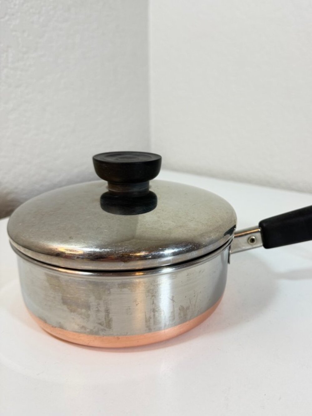 VTG Revere Ware 3/4 Qt-96 Saucepan Stainless Steel Copper Bottom 1801 USA w/ Lid